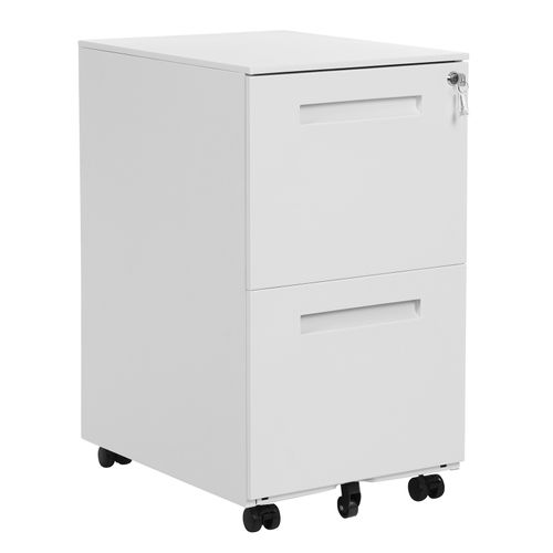 Caisson De Bureau Metal, Avec 2 Tiroirs, Avec Roulettes, 39 X 45 X 69,5 Cm (l X L X H), Blanc
