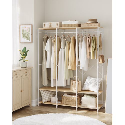 Armoire Vêtements Portable, Penderie Métal Pliable,avec Tringle, 40 X 141 X 180 Cm, Beige Naturel