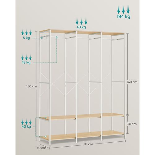 Armoire Vêtements Portable, Penderie Métal Pliable,avec Tringle, 40 X 141 X 180 Cm, Beige Naturel