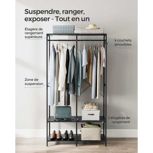 Armoire Vêtements Portable, Pliable, Avec Tringle, Crochet Amovible, 40 X 94,5 X 180 Cm, Noir Boisé