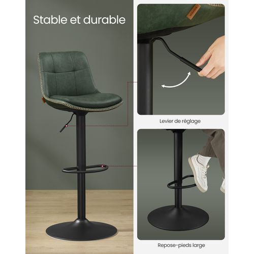 Tabourets De Bar, Lot De 2, Siège Pivotant à Hauteur Réglable, Avec Repose-pieds, Vert Forêt