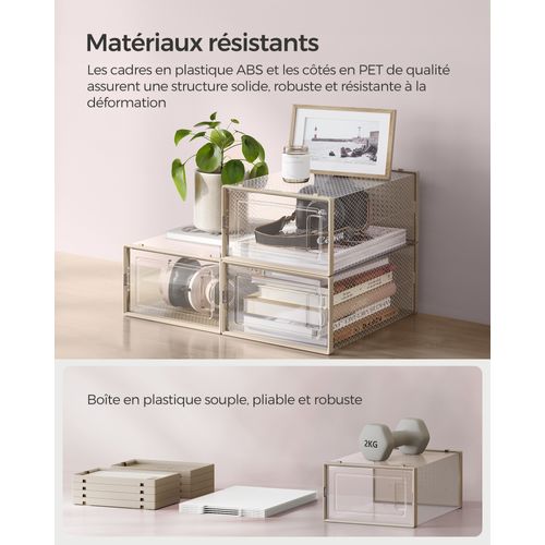Boîtes à Chaussures, Lot De 18, Pliable, Pour Pointure Jusqu’à 44, Transparent Et Beige Avoine