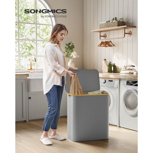 Panier à Linge Avec Couvercle à 3 Compartiments, 150l, 60 X 38,5 X 70,5 Cm, Gris Tourterelle