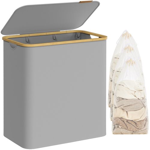 Panier à Linge Avec Couvercle à 3 Compartiments, 150l, 60 X 38,5 X 70,5 Cm, Gris Tourterelle