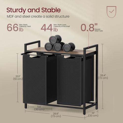 Panier à Linge, Rangement 2 Compartiments, 2 Sacs Amovibles, 2 X 46l, Marron Camel Et Noir