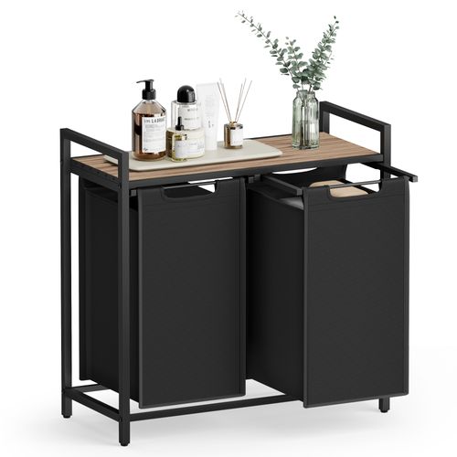 Panier à Linge, Rangement 2 Compartiments, 2 Sacs Amovibles, 2 X 46l, Marron Camel Et Noir