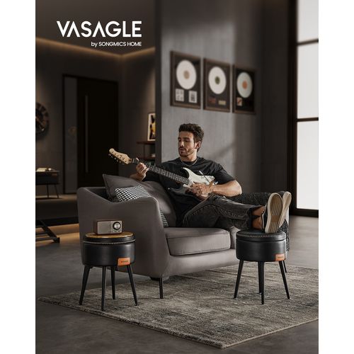 Pouf De Rangement, Tabouret De Coiffeuse, Pu Avec Coutures, Capacité 150 Kg, Noir D'encre