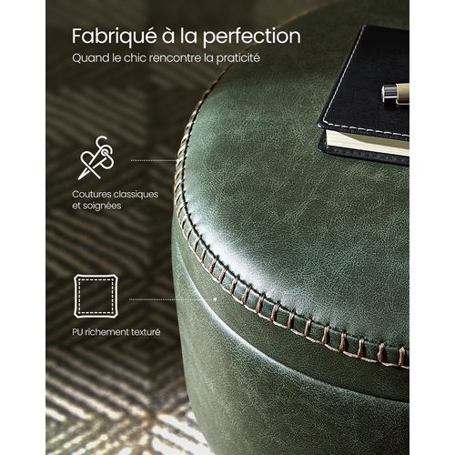 Pouf De Rangement, Tabouret De Coiffeuse, Pu Avec Coutures, Capacité 150 Kg, Vert Forêt