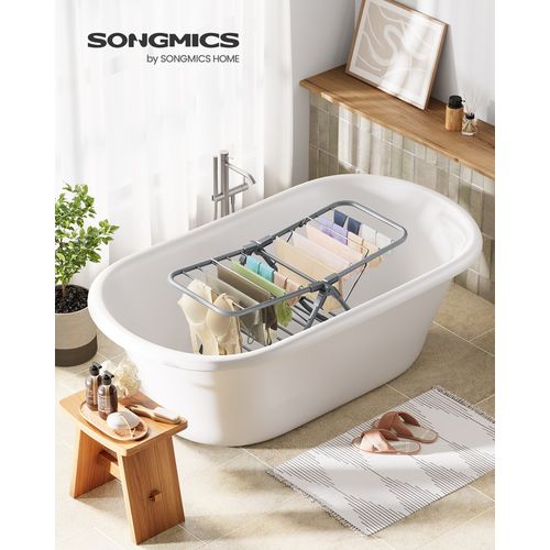 Petit Étendoir à Linge, Séchoir Pliable à 2 Niveaux, 44 X 101 X 54 Cm, Gris Tourterelle