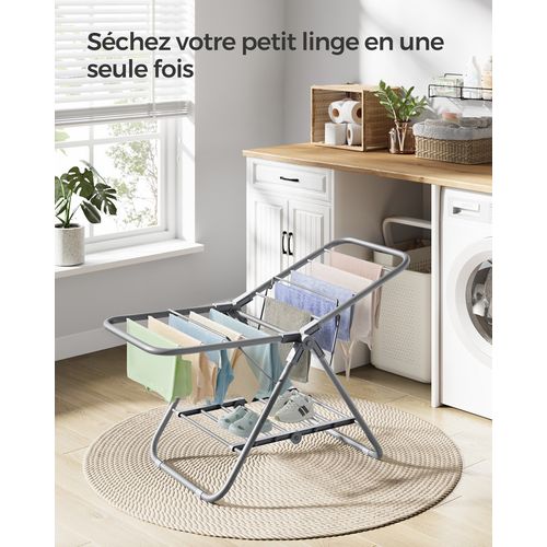 Petit Étendoir à Linge, Séchoir Pliable à 2 Niveaux, 44 X 101 X 54 Cm, Gris Tourterelle