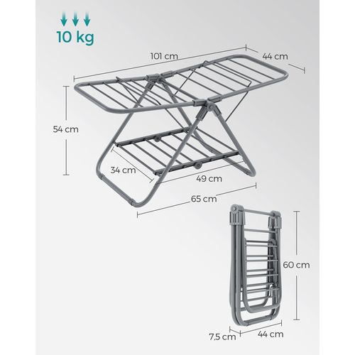 Petit Étendoir à Linge, Séchoir Pliable à 2 Niveaux, 44 X 101 X 54 Cm, Gris Tourterelle