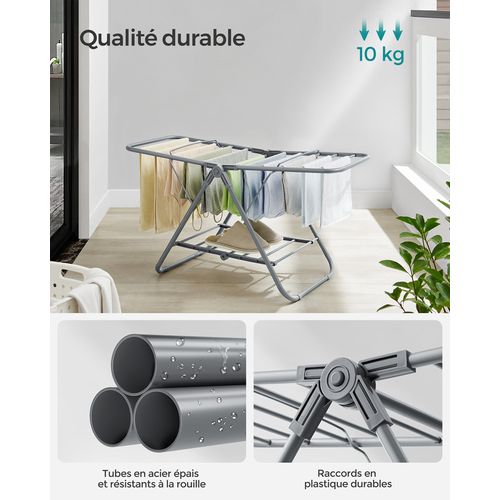 Petit Étendoir à Linge, Séchoir Pliable à 2 Niveaux, 44 X 101 X 54 Cm, Gris Tourterelle