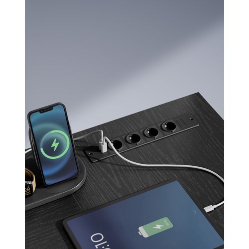 Bureau En L Avec Multiprise, Bureau Informatique Avec Rehausseur D’écran, Bureau Gaming LED, Noir