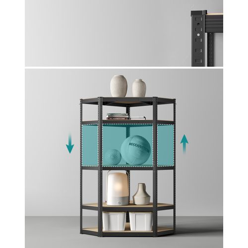 Étagères D'angle à 5 Niveaux, Charge Lourde, Capacité De Charge 875 Kg, Noir D'encre Et Beige