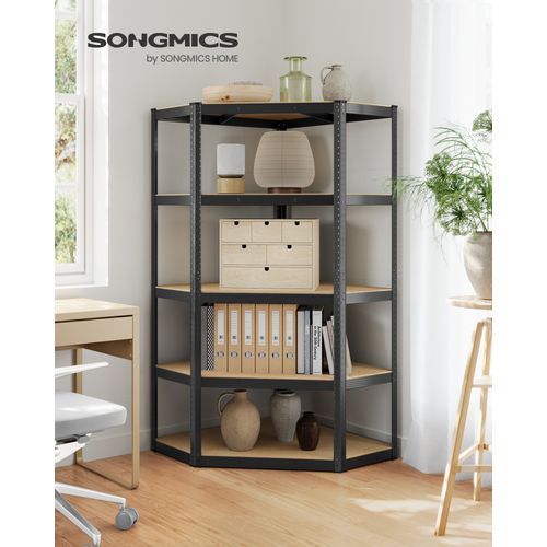 Étagères D'angle à 5 Niveaux, Charge Lourde, Capacité De Charge 875 Kg, Noir D'encre Et Beige