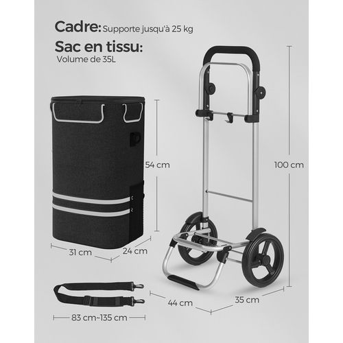 Caddie De Courses, Chariot De Courses, Pliable, Avec Sac Isotherme, Polyvalent, Noir