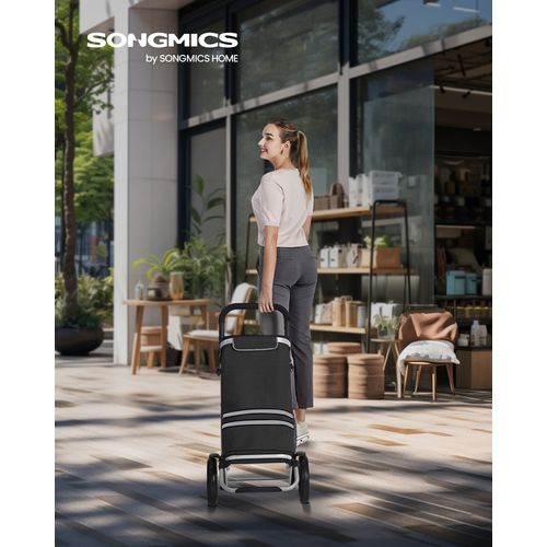 Caddie De Courses, Chariot De Courses, Pliable, Avec Sac Isotherme, Polyvalent, Noir