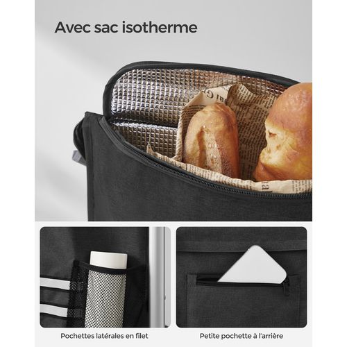 Caddie De Courses, Chariot De Courses, Pliable, Avec Sac Isotherme, Polyvalent, Noir