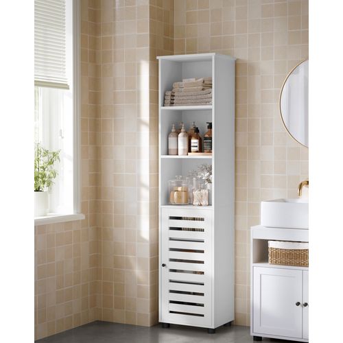 Meuble De Salle De Bain Haut, 3 Compartiments 1 Porte, Blanc Nuage