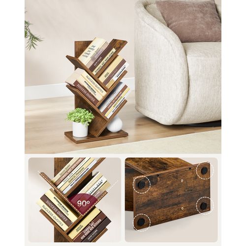 Bibliothèque Sur Pied à 5 Niveaux, Avec Étagères, Pour Chambre, Salon, Bureau, Marron Rustique