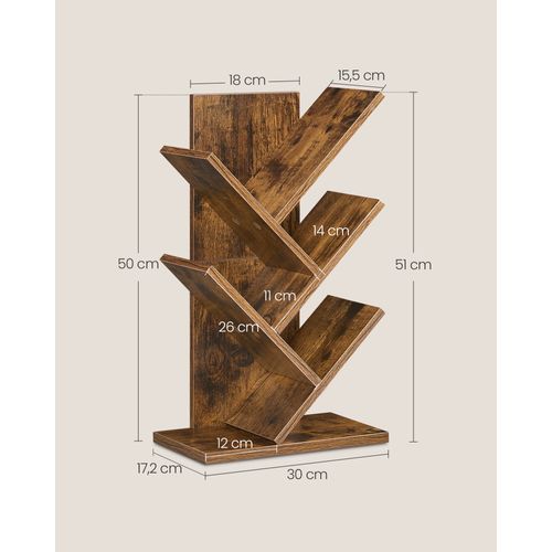 Bibliothèque Sur Pied à 5 Niveaux, Avec Étagères, Pour Chambre, Salon, Bureau, Marron Rustique