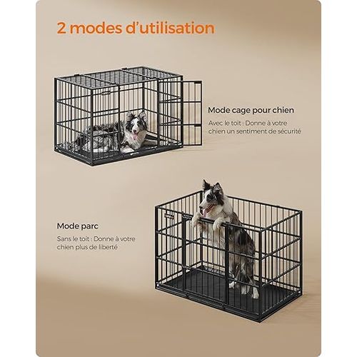 Cage Pour Chien Ultra-résistante, 107 X 70 X 75 Cm, Pour Chiens Moyens Et Grands, Noir