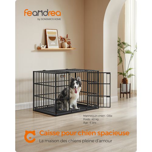 Cage Pour Chien Ultra-résistante, 107 X 70 X 75 Cm, Pour Chiens Moyens Et Grands, Noir