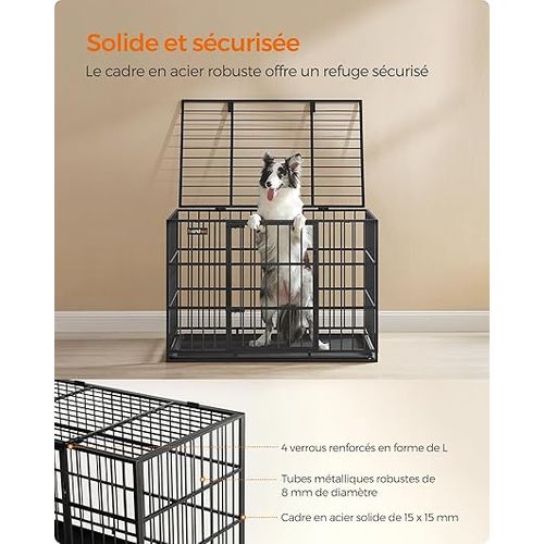 Cage Pour Chien Ultra-résistante, 107 X 70 X 75 Cm, Pour Chiens Moyens Et Grands, Noir