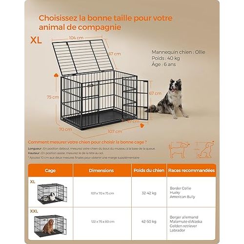Cage Pour Chien Ultra-résistante, 107 X 70 X 75 Cm, Pour Chiens Moyens Et Grands, Noir