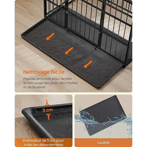 Cage Pour Chien Ultra-résistante, 107 X 70 X 75 Cm, Pour Chiens Moyens Et Grands, Noir