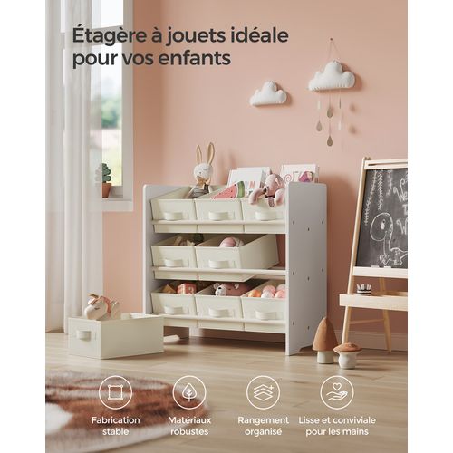 Étagère à Jouets Pour Enfants, 9 Boîtes De Rangement, 29,5 X 62,5 X 60 Cm, Blanc Nuage