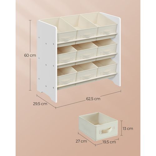 Étagère à Jouets Pour Enfants, 9 Boîtes De Rangement, 29,5 X 62,5 X 60 Cm, Blanc Nuage