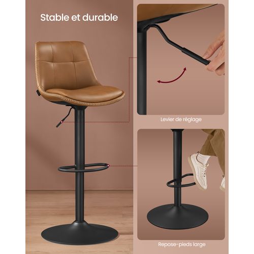 Tabourets De Bar, Lot De 2, Siège Pivotant à Hauteur Réglable, Avec Repose-pieds, Marron Caramel