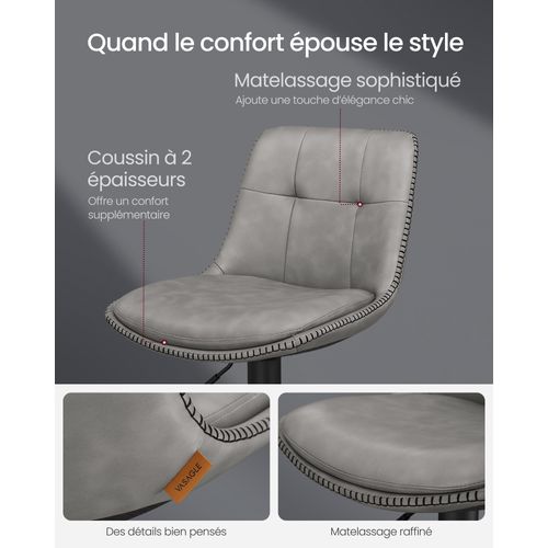 Tabourets De Bar, Lot De 2, Siège Pivotant à Hauteur Réglable, Avec Repose-pieds, Gris Tourterelle