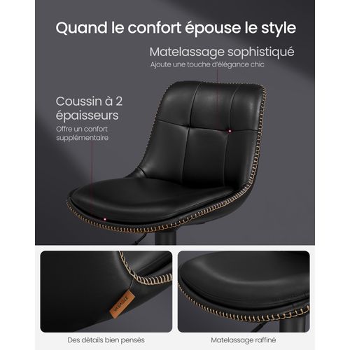 Tabourets De Bar, Lot De 2, Siège Pivotant à Hauteur Réglable, Avec Repose-pieds, Noir D'encre