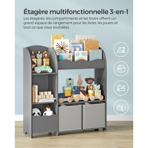 Étagère De Rangement Pour Enfants, Organisateur Avec 2 Boîtes De Rangement, Gris Tourterelle