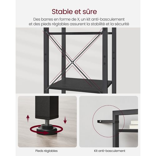 Étagère 6 Niveaux, Bibliothèque, 30 X 40 X 187,5 Cm, Style Industriel, Noir Boisé Et Noir