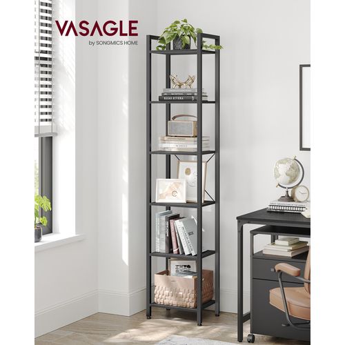 Étagère 6 Niveaux, Bibliothèque, 30 X 40 X 187,5 Cm, Style Industriel, Noir Boisé Et Noir