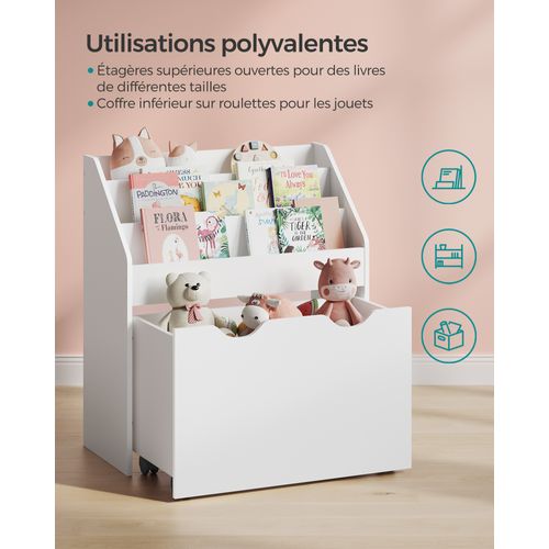 Étagère Pour Jouets, 3 Compartiments Bibliothèque Pour Enfants, Avec Roulettes, Blanc Nuage