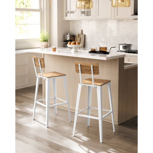 Tabouret Bar Industriel, Lot De 2, Avec Dossier, Cadre En Acier, Marron Blé Et Blanc Nuage