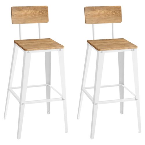 Tabouret Bar Industriel, Lot De 2, Avec Dossier, Cadre En Acier, Marron Blé Et Blanc Nuage