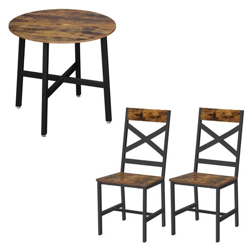 Ensemble De Meuble De Salle à Manger, Table Ronde 80 X 75 Cm (ø X H) Et 2 Chaises, Marron Et Noir