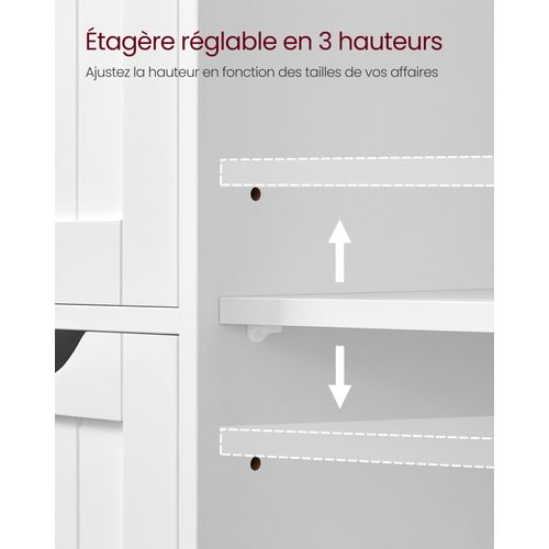 Meuble Salle De Bain Avec 4 Tiroirs, Placard Avec Porte, Étagère Réglable, Blanc Nuage