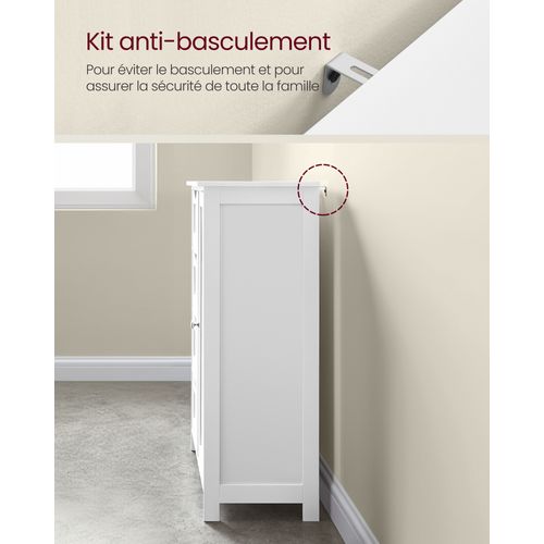 Meuble Salle De Bain Avec 4 Tiroirs, Placard Avec Porte, Étagère Réglable, Blanc Nuage