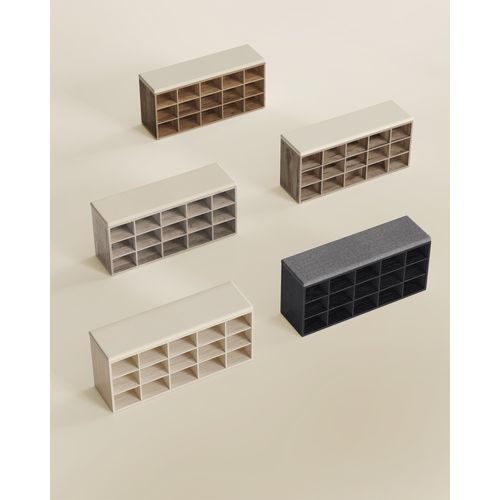 Banc à Chaussures, Assise Rembourrée 15 Compartiments, Capacité De Charge 200 Kg, Marron