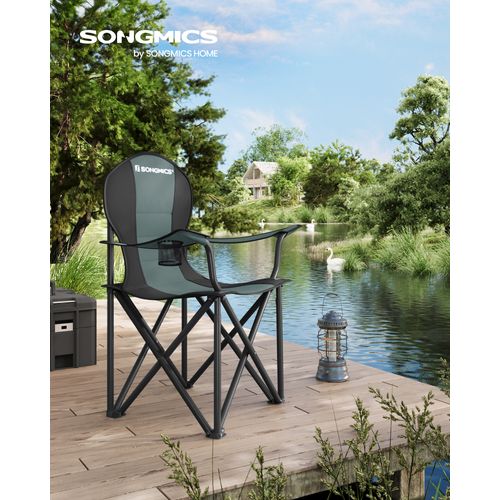 Chaise Camping Pliante, Avec Assise Confortable En Éponge, Porte-gobelet, Vert Et Noir