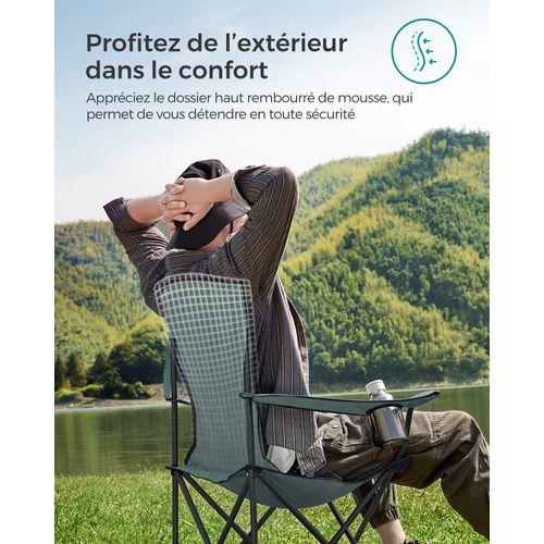 Chaise Camping Pliante, Avec Assise Confortable En Éponge, Porte-gobelet, Vert Et Noir