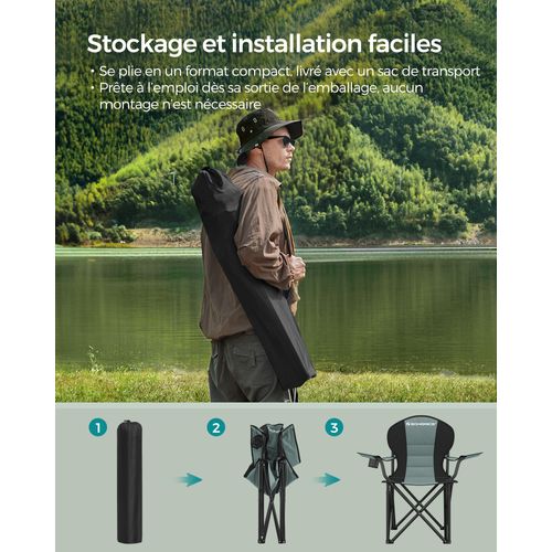 Chaise Camping Pliante, Avec Assise Confortable En Éponge, Porte-gobelet, Vert Et Noir