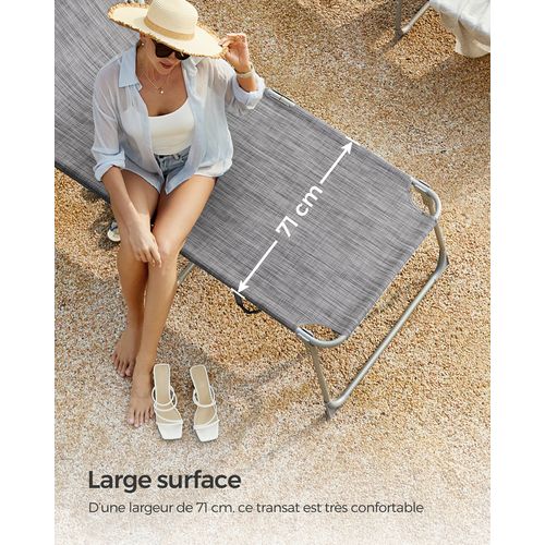 Bain De Soleil Grand, Pliable, 71 X 200 X 38 Cm, Avec Pare-soleil, Dossier Inclinable, Grège