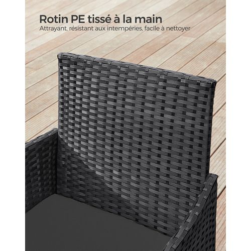 Salon De Jardin Extérieur, Surface Tressée En Pe, Table Et Chaises, Noir Et Gris